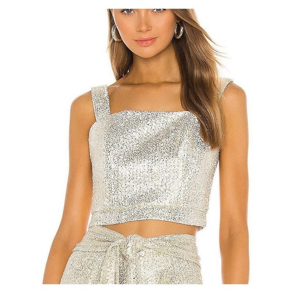 Iorane | Women Golden Sleeveless Metallic Cropped Foiled Embellishment XS - Picture 1 of 12